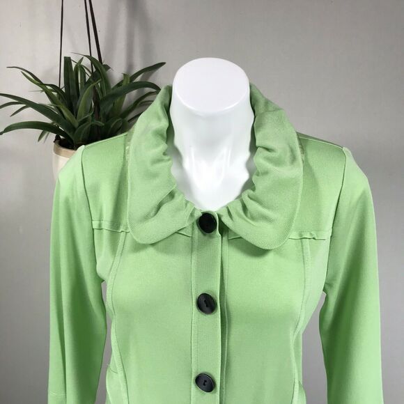 Ming Wang Knit Snap Cardigan Green Filament Acrylic Blouse Top Ruffle Size S‎ - Picture 2 of 11